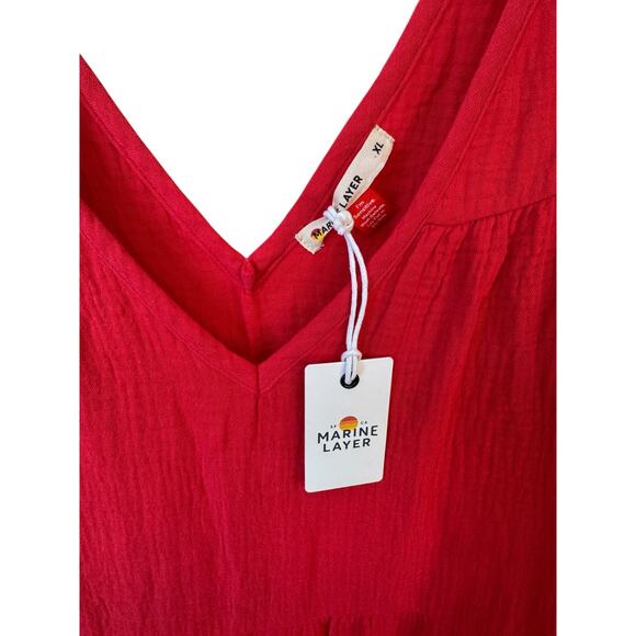 MARINE LAYER NWT Corinne Maxi Dress Sz XL Red Pockets Beach Coverup 100% Cotton - Picture 3 of 10